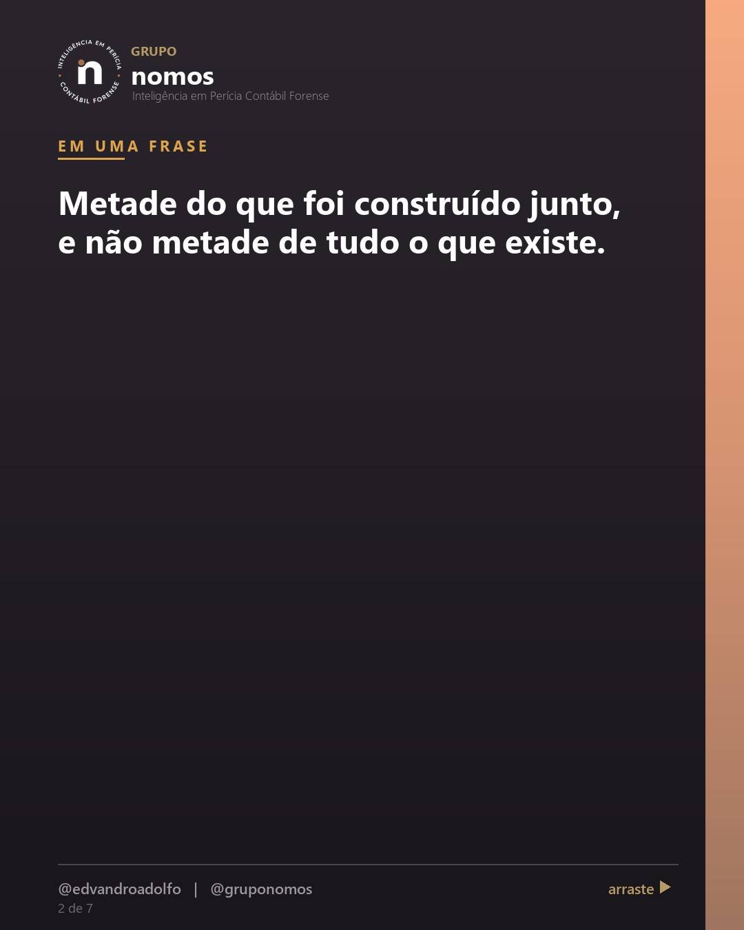 Cartão 2 de 7 do carrossel: Se eu me divorciar, meu marido fica com metade de tudo.