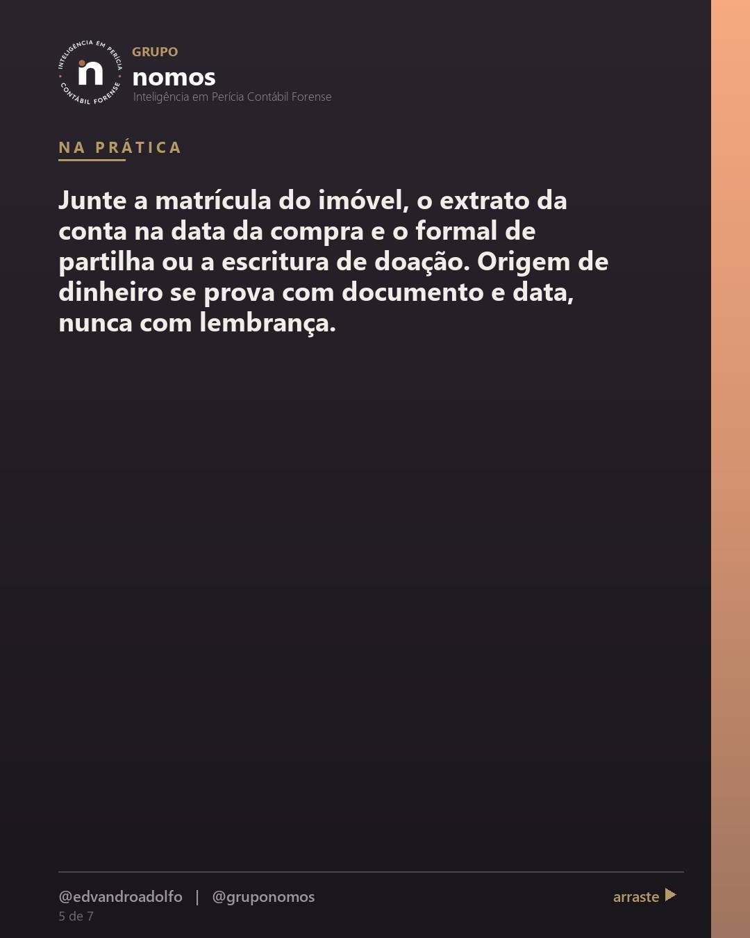 Cartão 5 de 7 do carrossel: Se eu me divorciar, meu marido fica com metade de tudo.