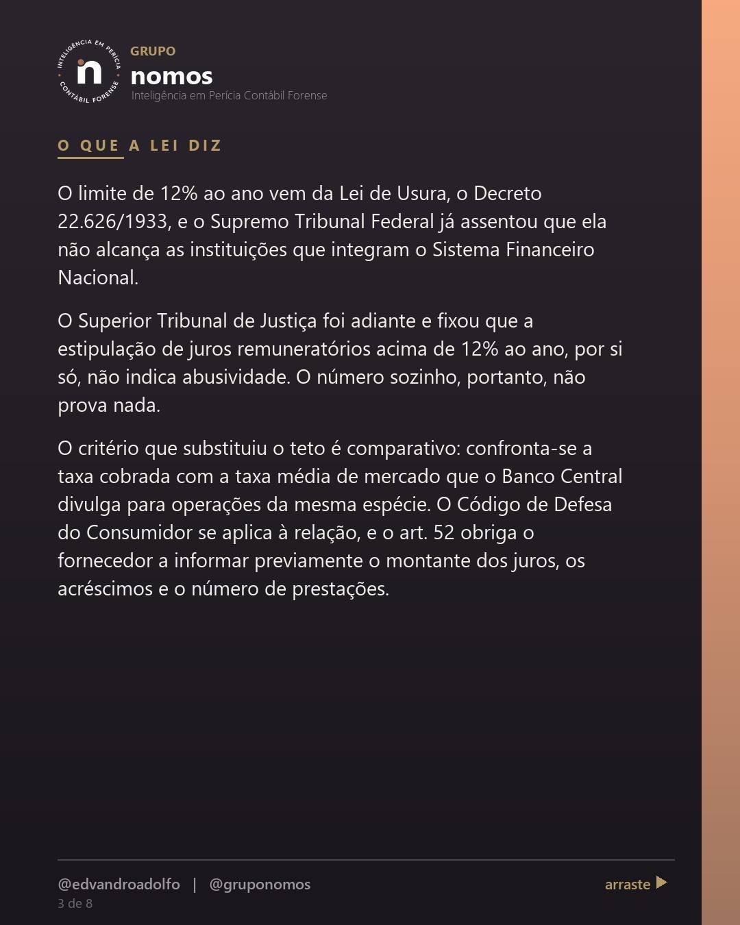 Cartão 3 de 8 do carrossel: Juros de banco acima de 12% ao ano são abusivos.