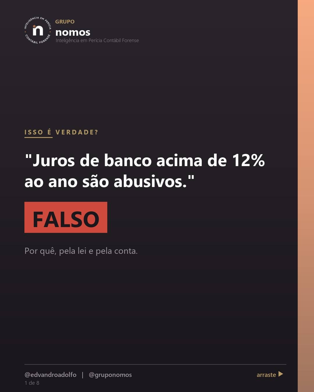 Cartão 1 de 8 do carrossel: Juros de banco acima de 12% ao ano são abusivos.