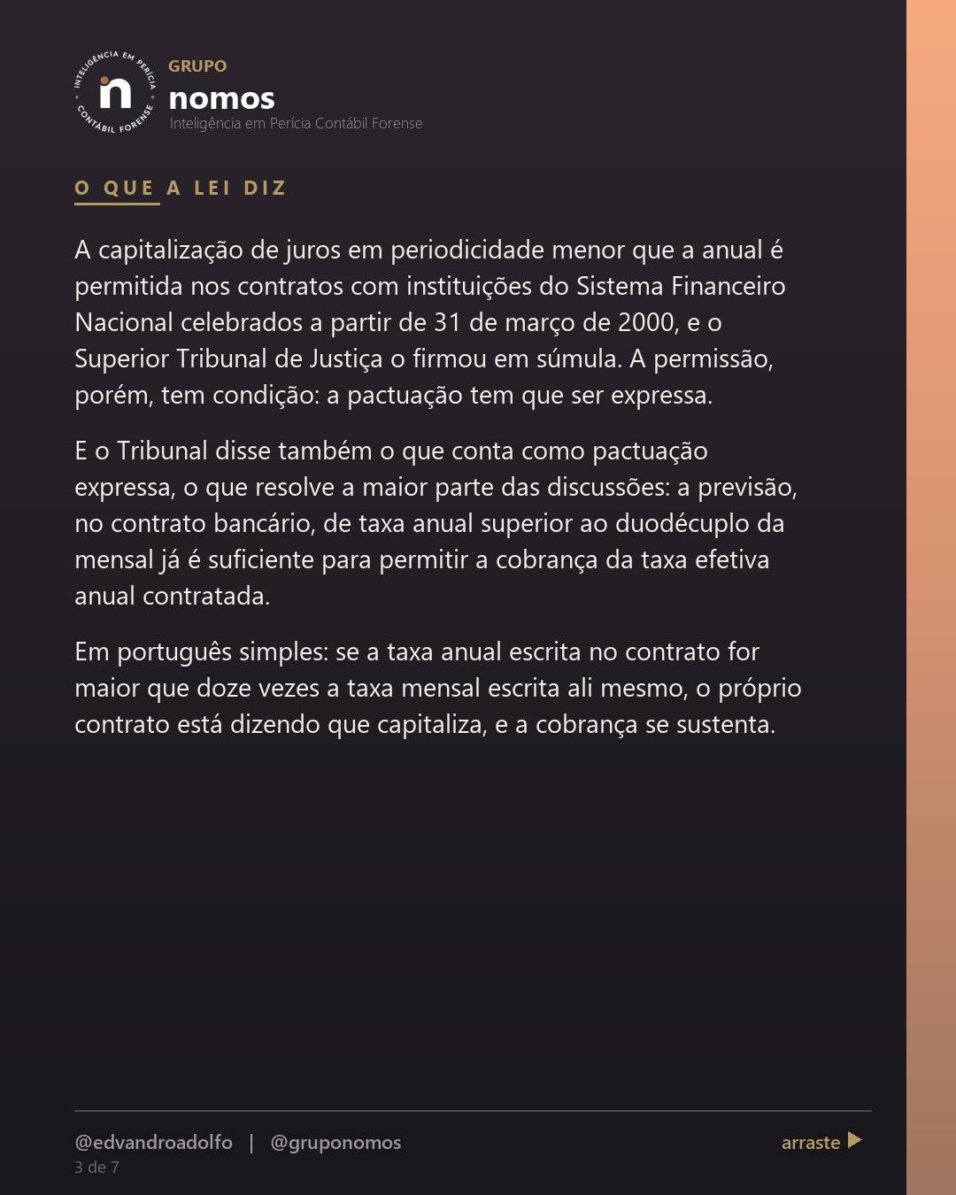 Cartão 3 de 7 do carrossel: Banco não pode cobrar juros sobre juros.
