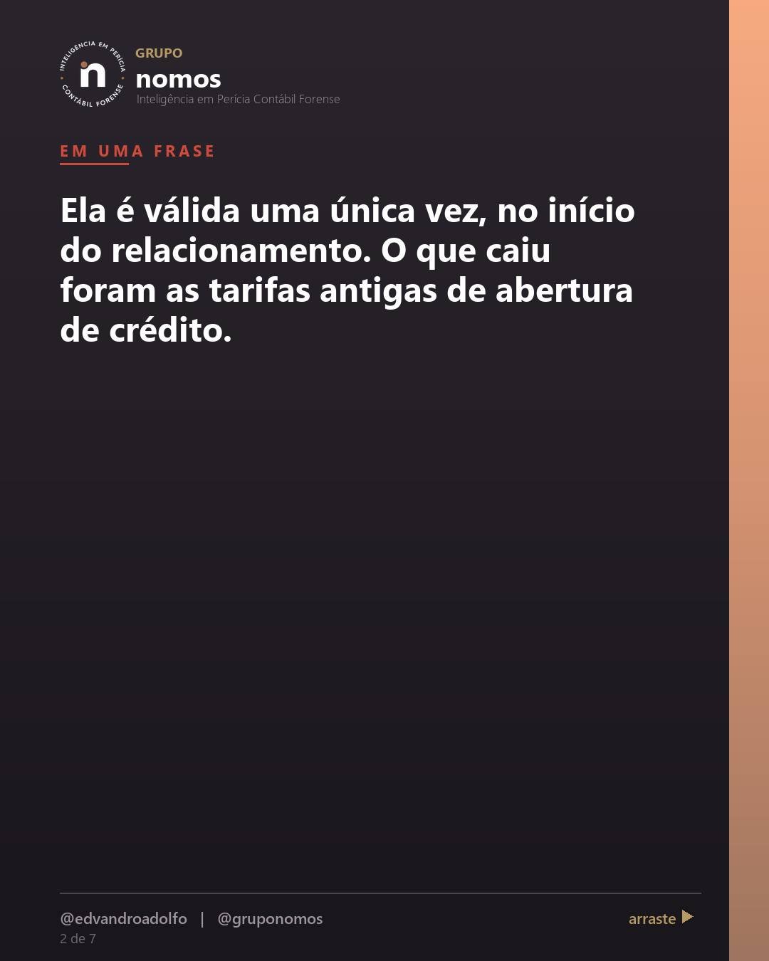 Cartão 2 de 7 do carrossel: Tarifa de cadastro é sempre abusiva e tem que ser devolvida.