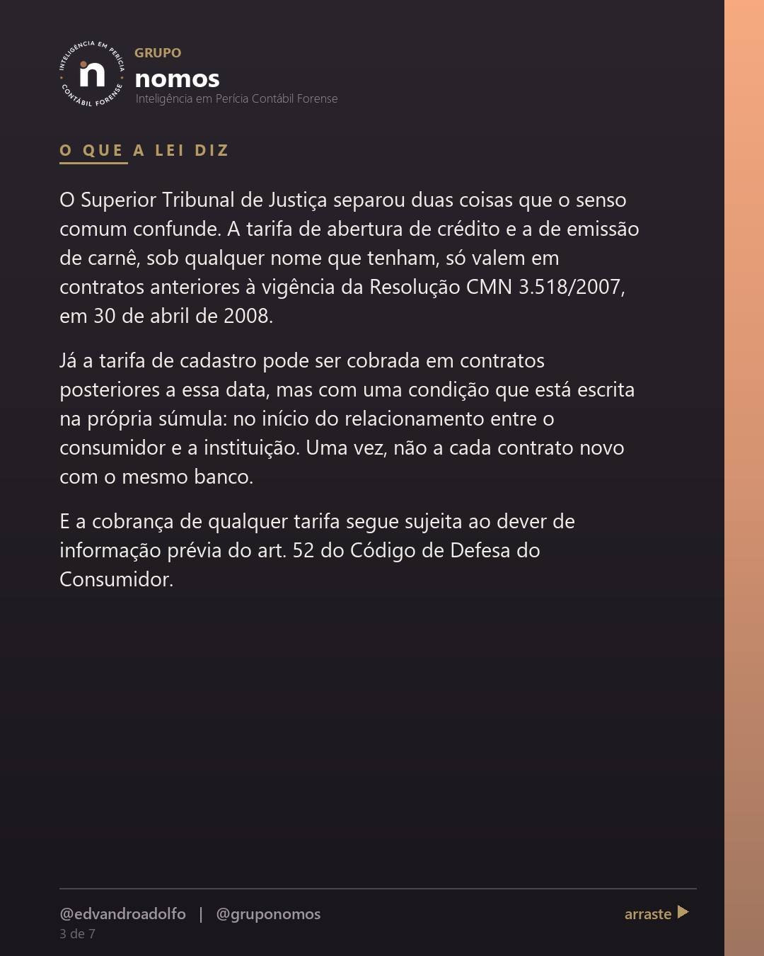 Cartão 3 de 7 do carrossel: Tarifa de cadastro é sempre abusiva e tem que ser devolvida.