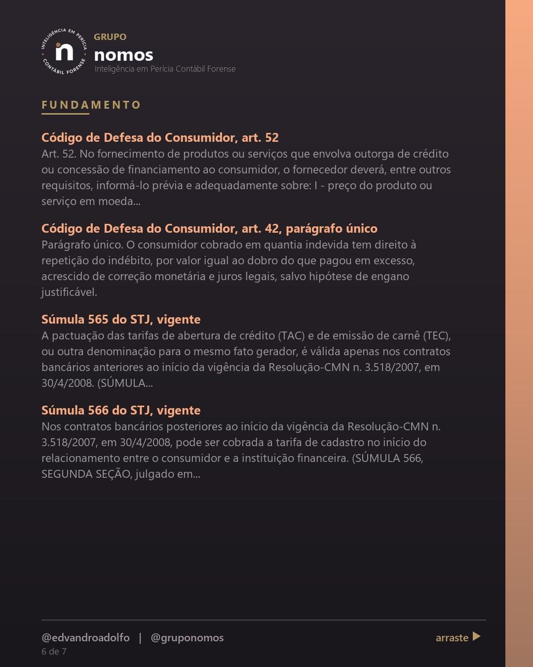 Cartão 6 de 7 do carrossel: Tarifa de cadastro é sempre abusiva e tem que ser devolvida.